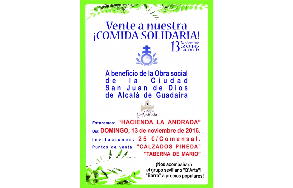 Comida solidaria a beneficio de la Ciudad de San Juan de Dios